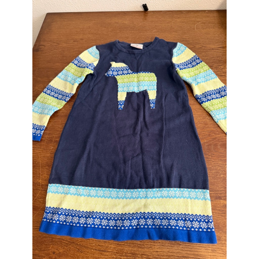 Hanna Andersson Sweater Dress Size 110 5 Navy Knit Horse Nordic Fair Isle
